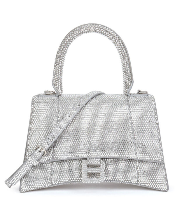 Balenciaga Hourglass Handbag With Rhinestones Gray