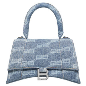 Balenciaga BB Monogram Hourglass Small Bleached Denim Tote Blue