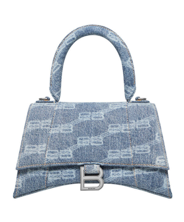 Balenciaga BB Monogram Hourglass Small Bleached Denim Tote Blue