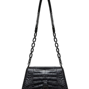 Balenciaga Downtown Small Shoulder Bag With Chain Crocodile Embossed Black