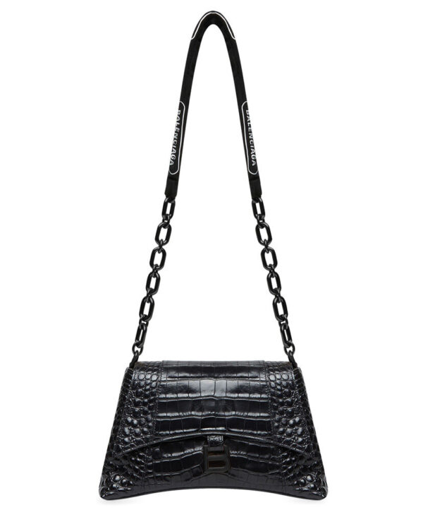 Balenciaga Downtown Small Shoulder Bag With Chain Crocodile Embossed Black