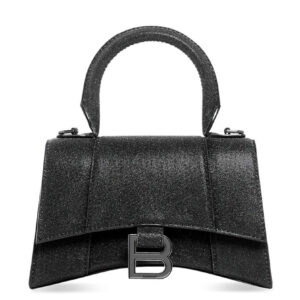 Balenciaga Hourglass XS Handbag In Glitter Material Black