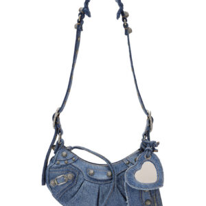 Balenciaga Le Cagole Shoulder Bag In Denim With Rhinestone Blue