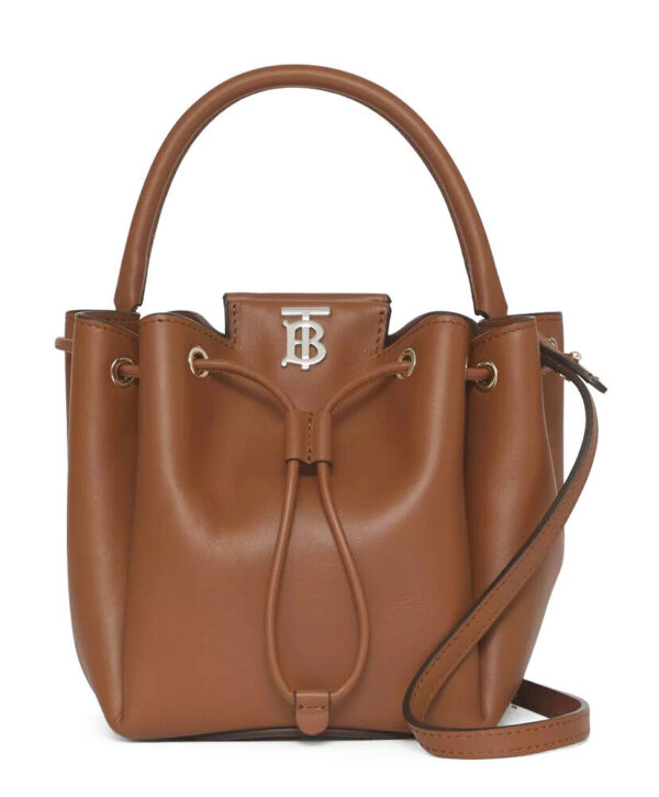 Burberry Monogram Motif Leather Bucket Bag Coffee