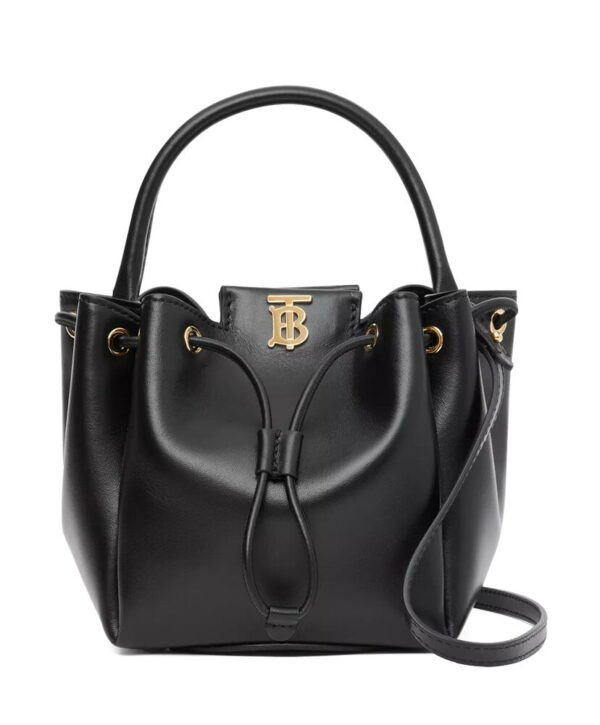 Burberry Monogram Motif Leather Bucket Bag Black