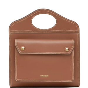 Burberry Mini Topstitch Detail Leather Pocket Bag Coffee