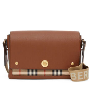 Burberry Leather and Vintage Check Note Crossbody Bag Coffee