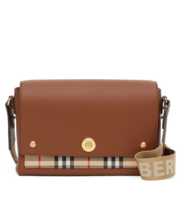 Burberry Leather and Vintage Check Note Crossbody Bag Coffee