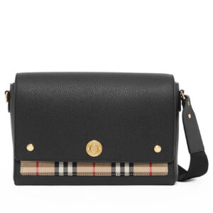 Burberry Leather and Vintage Check Note Crossbody Bag Black