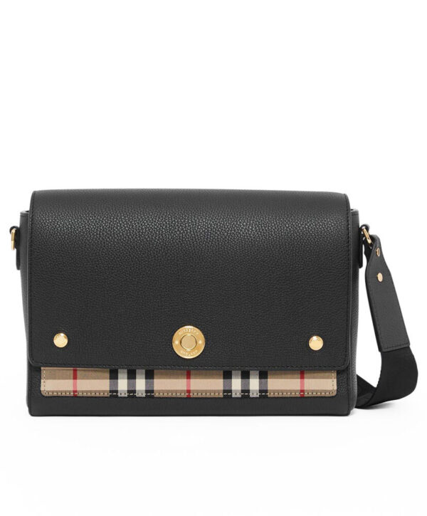 Burberry Leather and Vintage Check Note Crossbody Bag Black