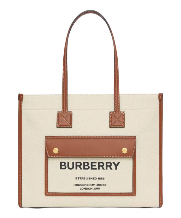 Burberry Two-tone Canvas And Leather Small Freya Tote