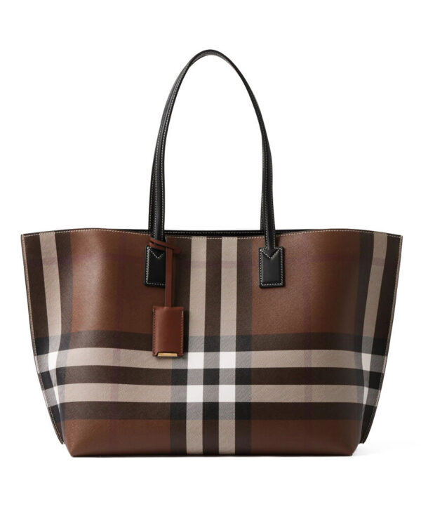 Burberry Checked Tote Bag Dark Coffee