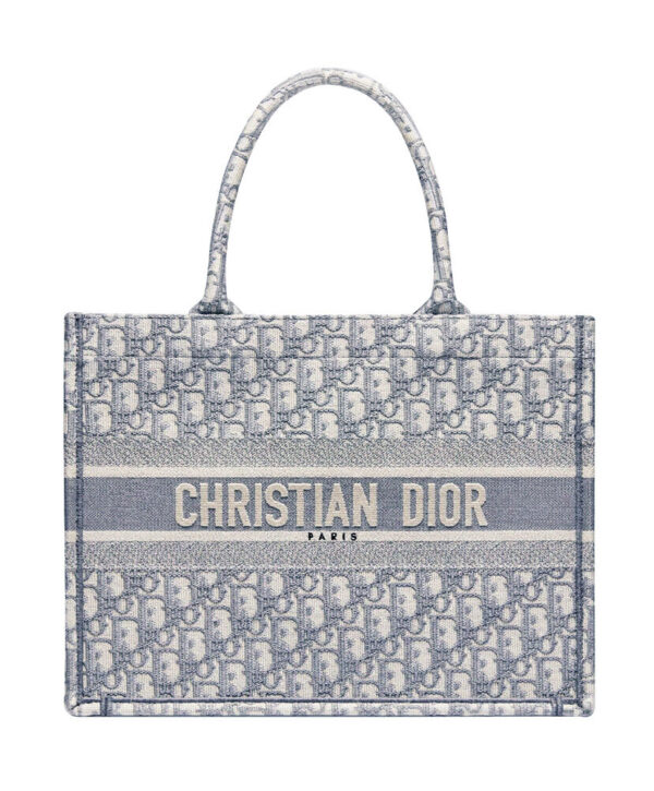 Christian Dior Small Book Tote With Dior Oblique Embroidery Gray