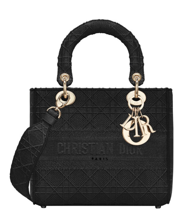 Christian Dior Medium Lady D-lite Embroidered Cannage Bag Black