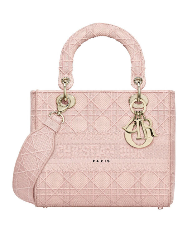 Christian Dior Medium Lady D-lite Embroidered Cannage Bag Pink