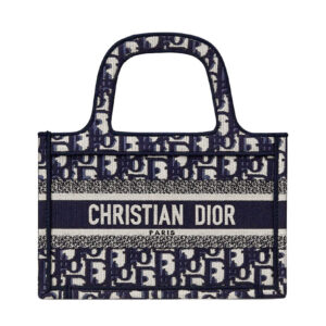 Christian Dior Mini Book Tote Original Dior Oblique Embroidered Canvas Bag Dark Blue