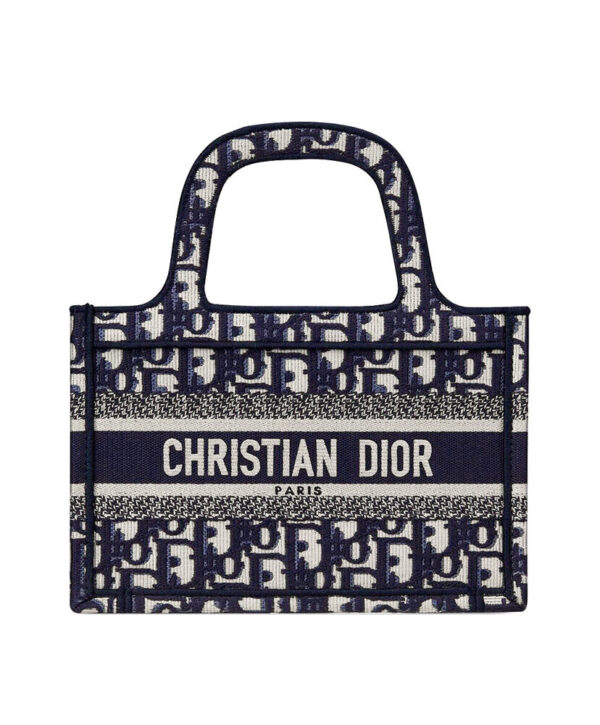 Christian Dior Mini Book Tote Original Dior Oblique Embroidered Canvas Bag Dark Blue