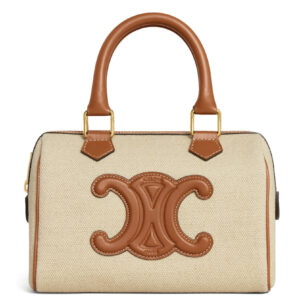 Celine Small Boston Cuir Triomphe In Textile And Calfskin Cream