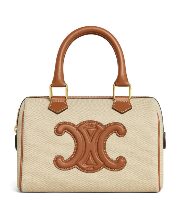 Celine Small Boston Cuir Triomphe In Textile And Calfskin Cream