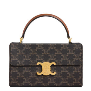 Celine Box Triomphe In Triomphe Canvas And Calfskin Coffee