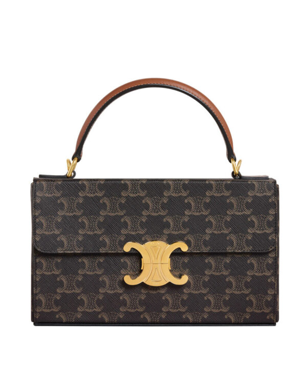 Celine Box Triomphe In Triomphe Canvas And Calfskin Coffee