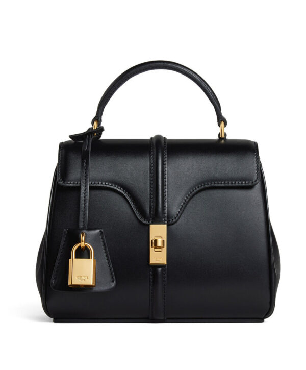 Celine Mini 16 In Natural Calfskin Black