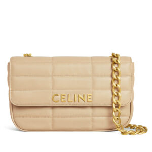 Celine Chain Shoulder Bag Matelasse Monochrome Apricot