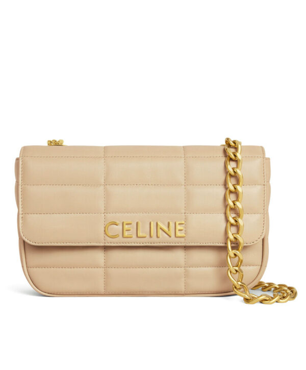 Celine Chain Shoulder Bag Matelasse Monochrome Apricot