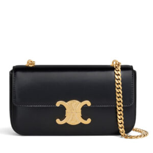 Celine Chain Shoulder Bag Triomphe In Shiny Calfskin Black