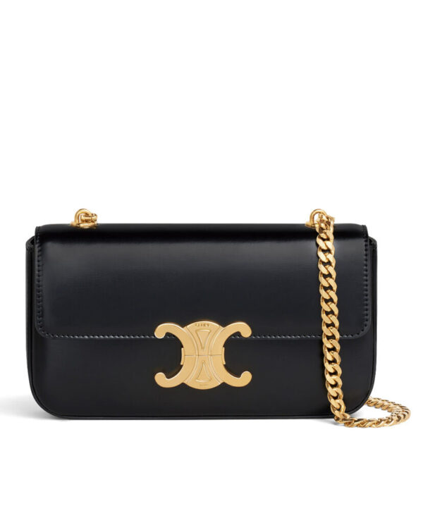 Celine Chain Shoulder Bag Triomphe In Shiny Calfskin Black