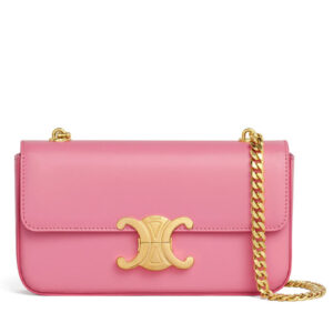 Celine Chain Shoulder Bag Triomphe In Shiny Calfskin Pink