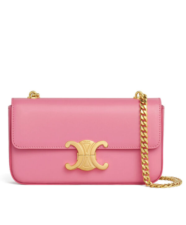 Celine Chain Shoulder Bag Triomphe In Shiny Calfskin Pink