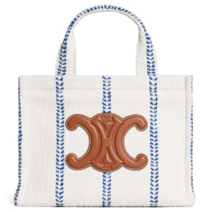 Celine Small Cabas Thais In Striped Textile And Calfskin Cream