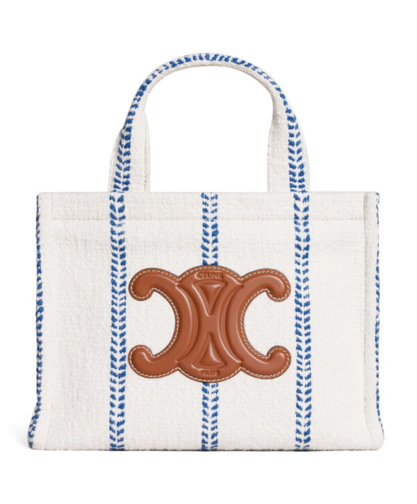 Celine Small Cabas Thais In Striped Textile And Calfskin Cream