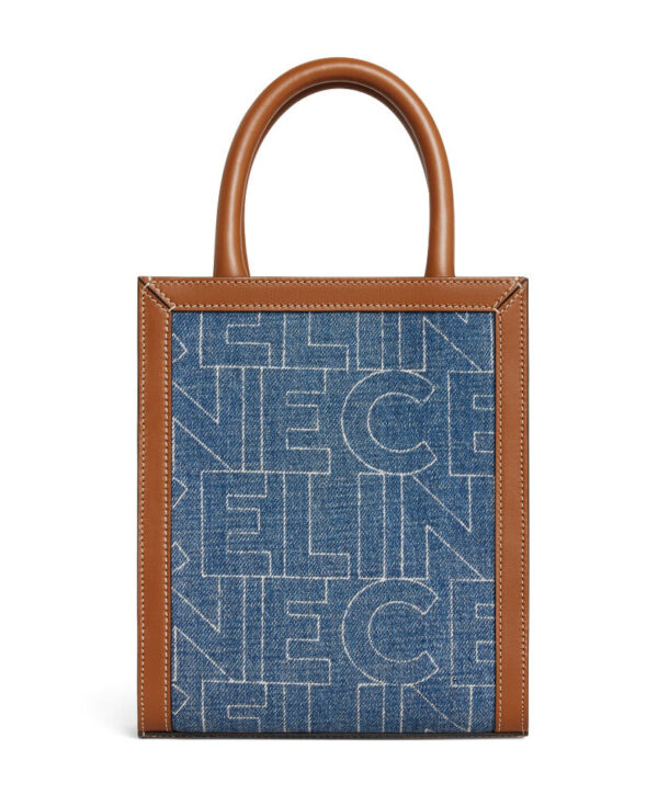 Celine Mini Vertical Cabas Celine In Denim With Celine All-Over Print Blue