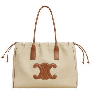 Celine Cabas Drawstring Cuir Triomphe In Textile And Calfskin Cream