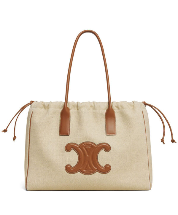 Celine Cabas Drawstring Cuir Triomphe In Textile And Calfskin Cream