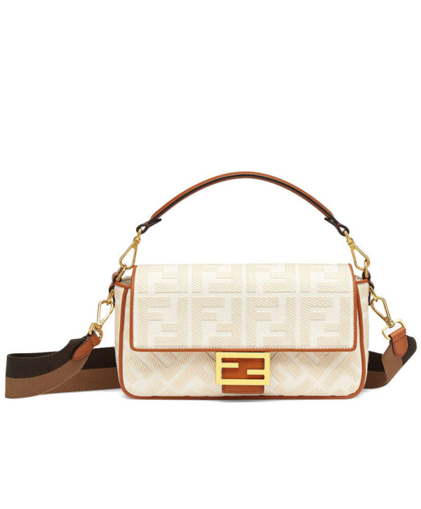 Fendi Baguette FF Canvas Bag 8BR600 Cream