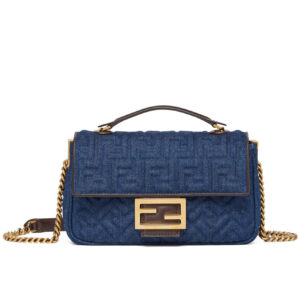 Fendi Baguette Chain Midi Denim Bag 8BR793 Blue