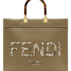 Fendi Sunshine Medium Leather And Elaphe Shopper 8BH386 Khaki