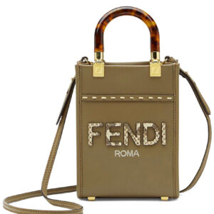 Fendi Mini Sunshine Shopper Leather And Elaphe Bag 8BS051 Khaki