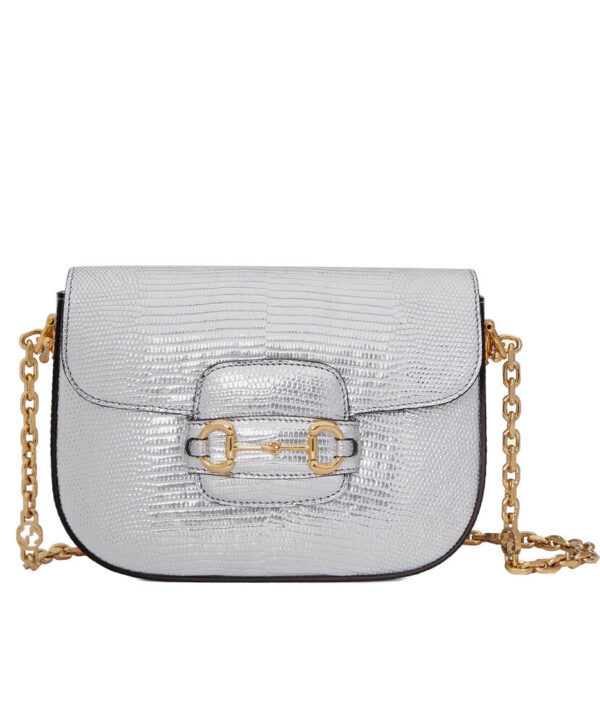 Gucci Horsebit 1955 Lizard Mini Bag 675801 Silver