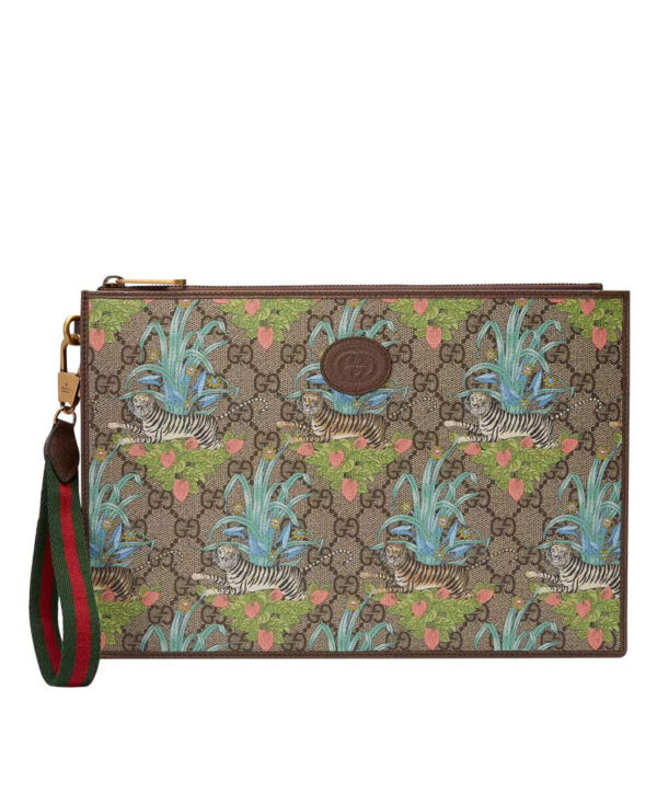 Gucci Tiger Print GG Pouch 688378 Green