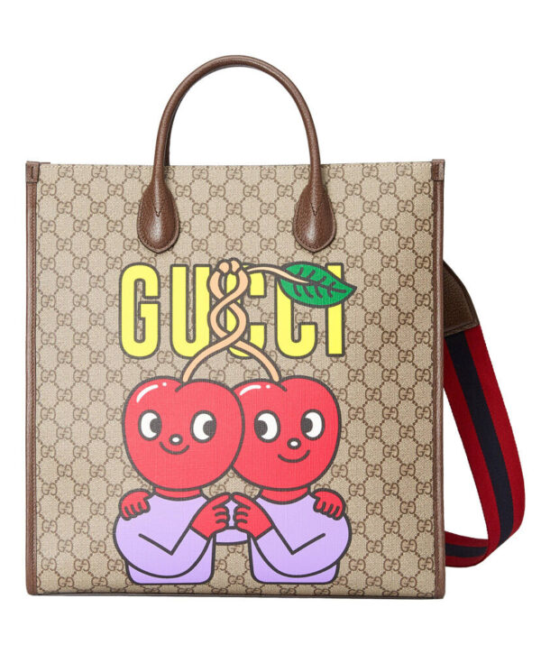 Gucci Cherry Print Medium Tote 703264 Dark Coffee