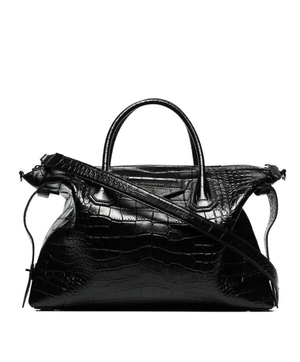 Givenchy Small Antigona Soft Bag In Crocodile Effect Leather Black