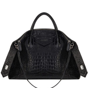 Givenchy Medium Antigona Soft Bag In Crocodile Effect Leather Black