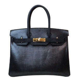 Hermes Birkin 30 Rouge Exotic Lizard Bag Black