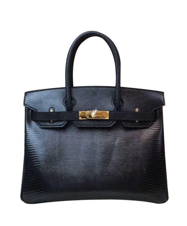 Hermes Birkin 30 Rouge Exotic Lizard Bag Black