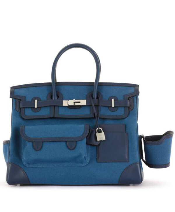 Hermes Birkin 35 Canvas & Swift Leather Cargo Blue