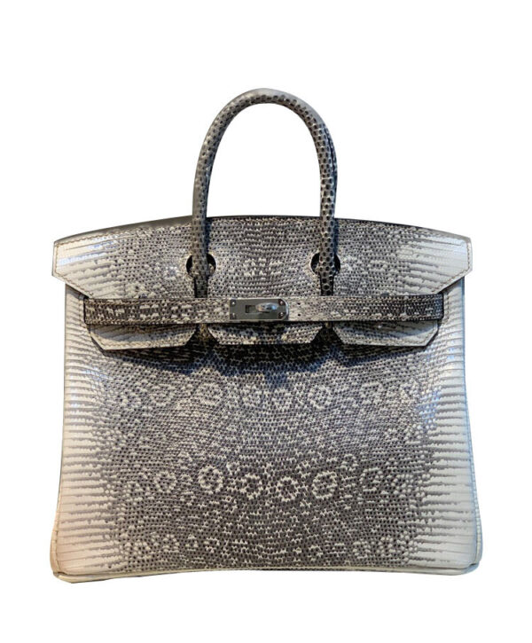 Hermes Birkin 25 Ombre Lizard Palladium Hardware Cream